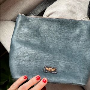 Consuela wedge Blue Wedge Bag with Pebbled Leather